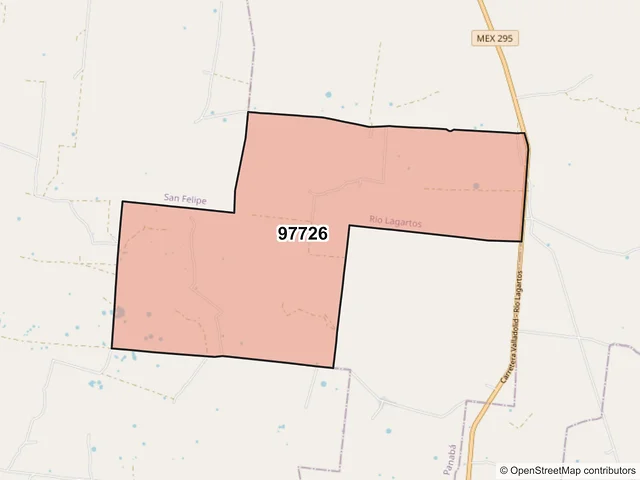 Mapa del código postal 97726, Río Lagartos, Yucatán