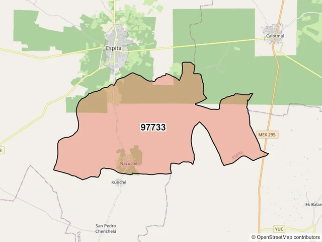 Mapa del código postal 97733, Espita, Yucatán