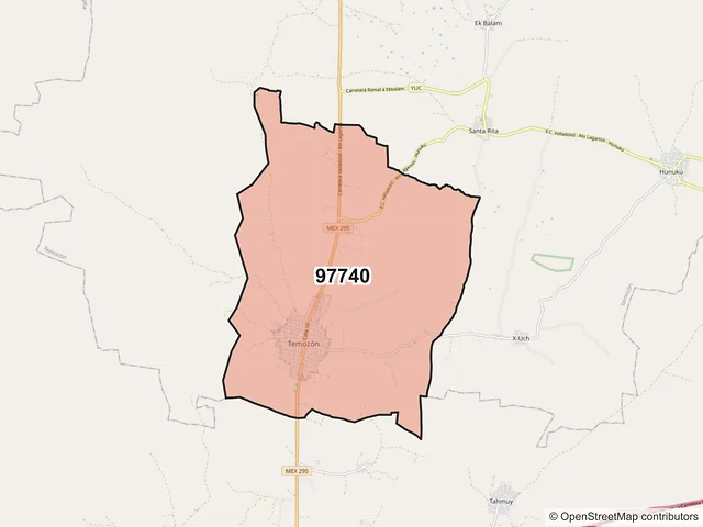 Mapa del código postal 97740, Temozón, Yucatán