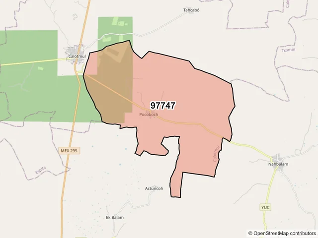 Mapa del código postal 97747, Calotmul, Yucatán