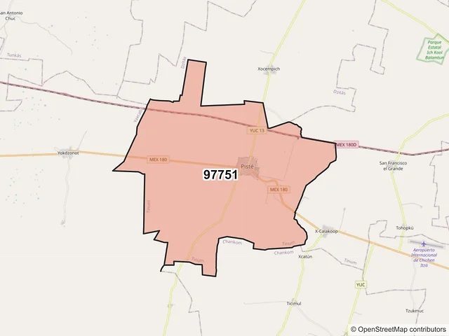 Mapa del código postal 97751, Tinum, Yucatán