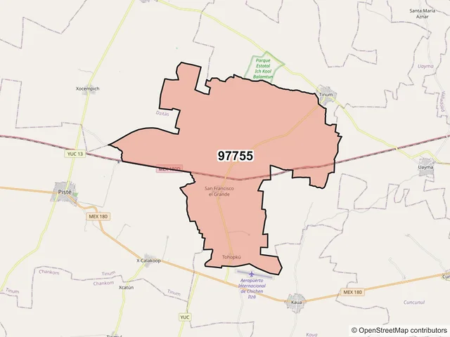 Mapa del código postal 97755, Tinum, Yucatán
