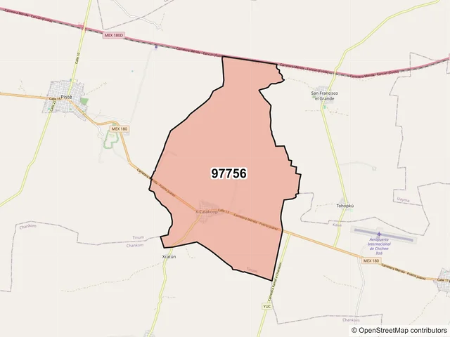 Mapa del código postal 97756, Tinum, Yucatán