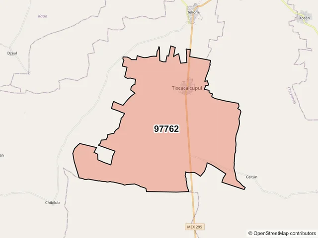 Mapa del código postal 97762, Tixcacalcupul, Yucatán