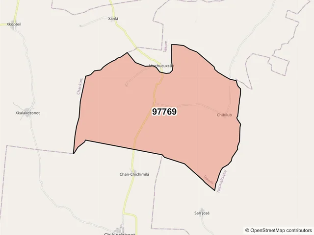 Mapa del código postal 97769, Tekom, Yucatán