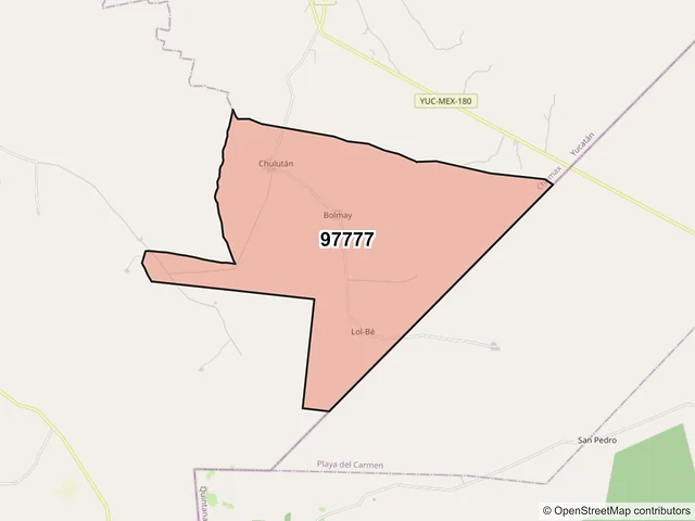 Mapa del código postal 97777, Chemax, Yucatán