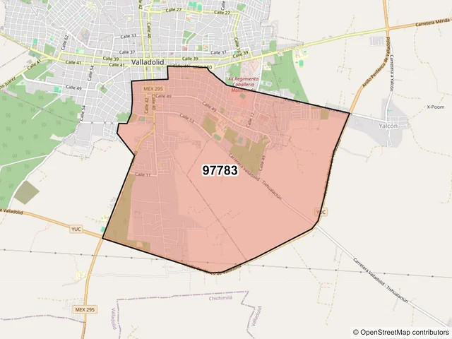 Mapa del código postal 97783, Valladolid, Yucatán