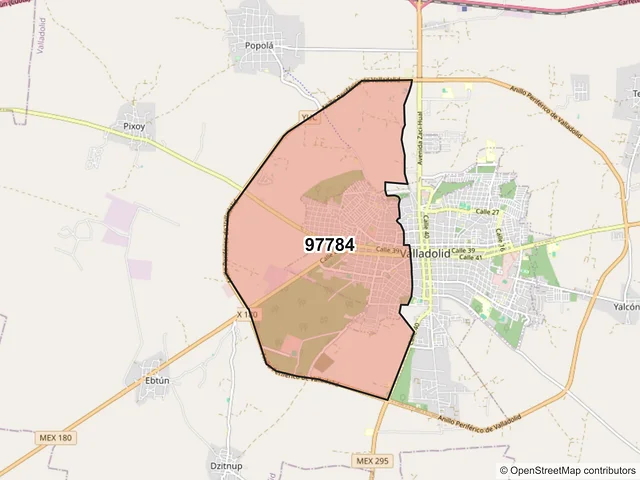 Mapa del código postal 97784, Valladolid, Yucatán