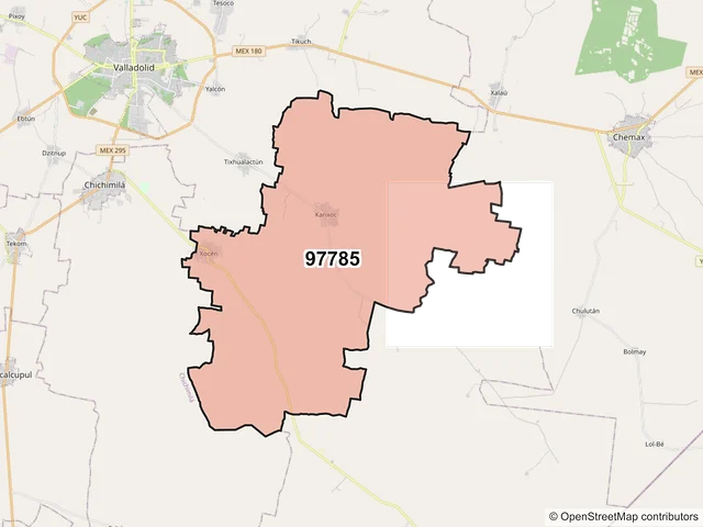 Mapa del código postal 97785, Valladolid, Yucatán
