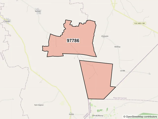 Mapa del código postal 97786, Valladolid, Yucatán