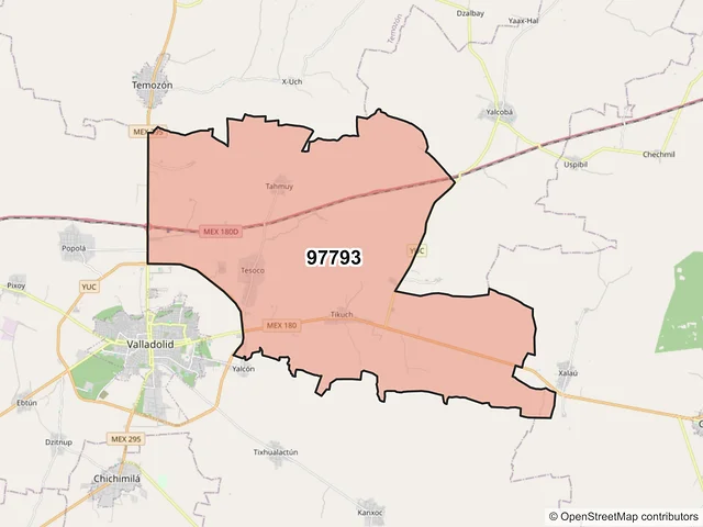 Mapa del código postal 97793, Valladolid, Yucatán
