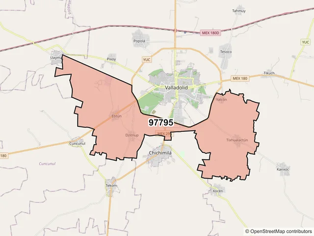 Mapa del código postal 97795, Valladolid, Yucatán