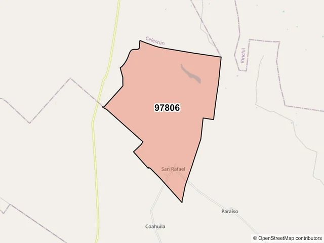Mapa del código postal 97806, Maxcanú, Yucatán