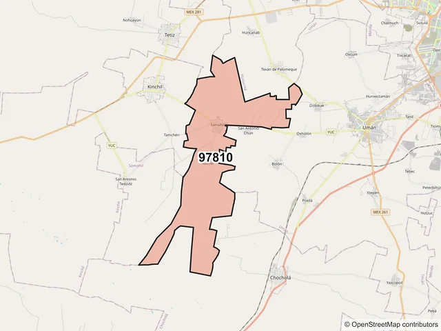 Mapa del código postal 97810, Samahil, Yucatán