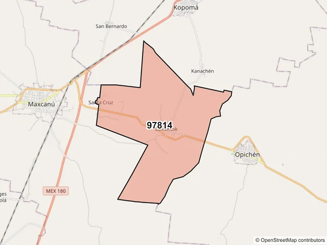 Mapa del código postal 97814, Opichén, Yucatán