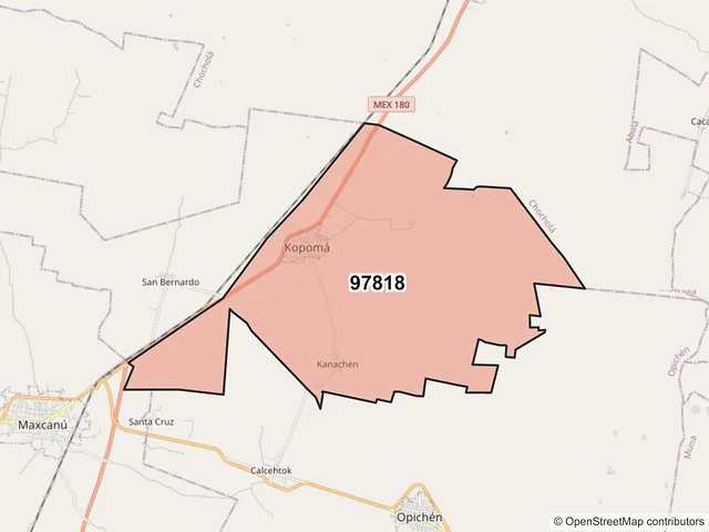Mapa del código postal 97818, Kopomá, Yucatán