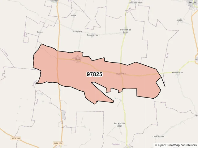 Mapa del código postal 97825, Abalá, Yucatán