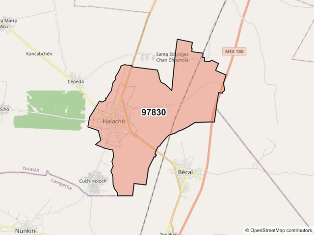 Mapa del código postal 97830, Halachó, Yucatán