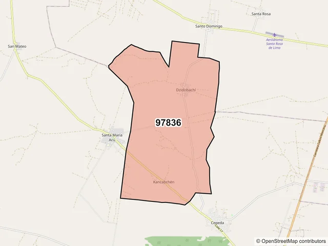 Mapa del código postal 97836, Halachó, Yucatán
