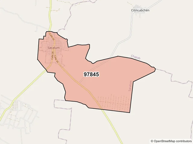 Mapa del código postal 97845, Sacalum, Yucatán