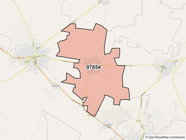Mapa del código postal 97854, Dzán, Yucatán