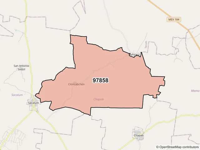 Mapa del código postal 97858, Chapab, Yucatán