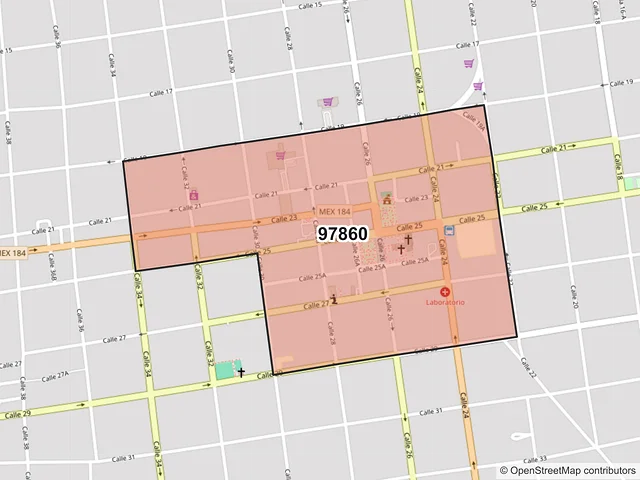 Mapa del código postal 97860, Ticul, Yucatán