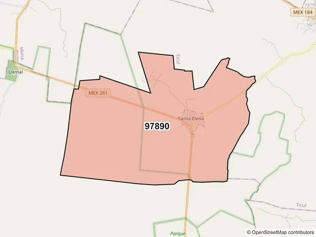 Mapa del código postal 97890, Santa Elena, Yucatán