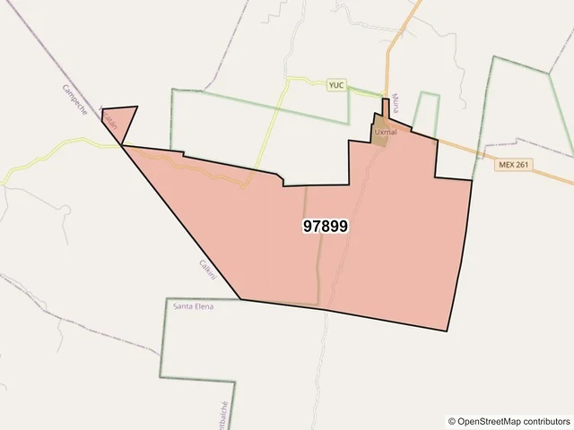Mapa del código postal 97899, Santa Elena, Yucatán