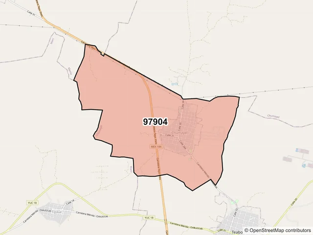 Mapa del código postal 97904, Chumayel, Yucatán