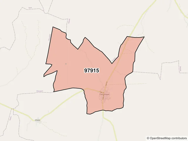 Mapa del código postal 97915, Cantamayec, Yucatán