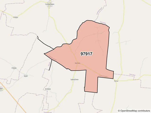 Mapa del código postal 97917, Cantamayec, Yucatán