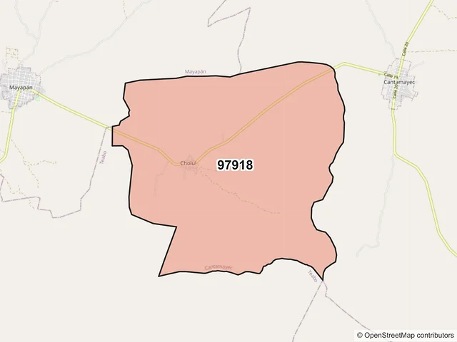 Mapa del código postal 97918, Cantamayec, Yucatán