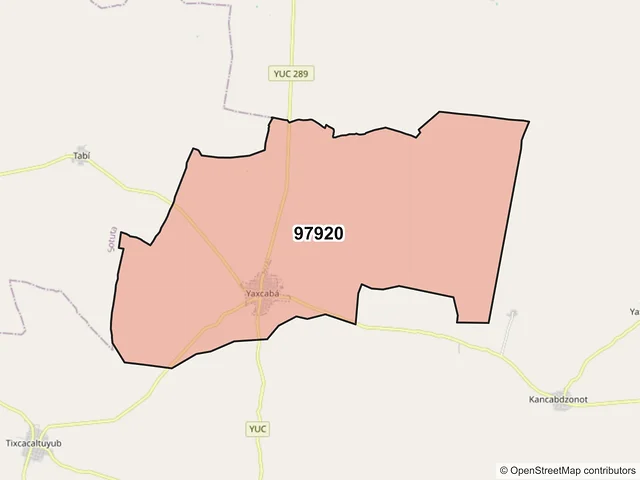 Mapa del código postal 97920, Yaxcabá, Yucatán