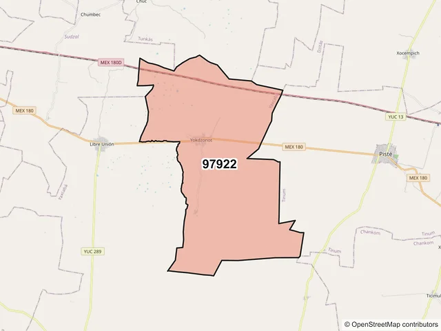 Mapa del código postal 97922, Yaxcabá, Yucatán