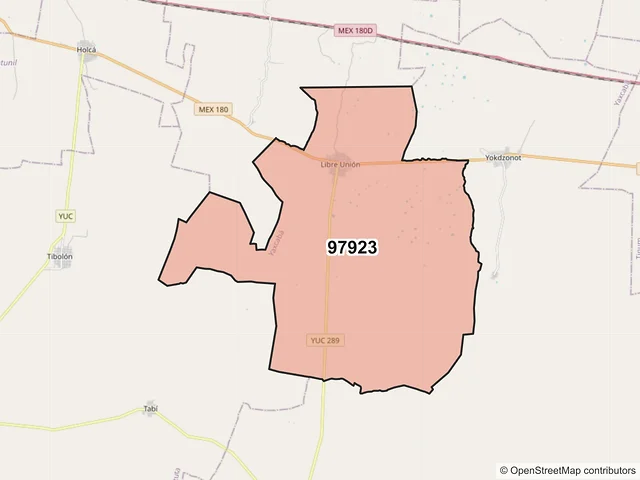 Mapa del código postal 97923, Yaxcabá, Yucatán