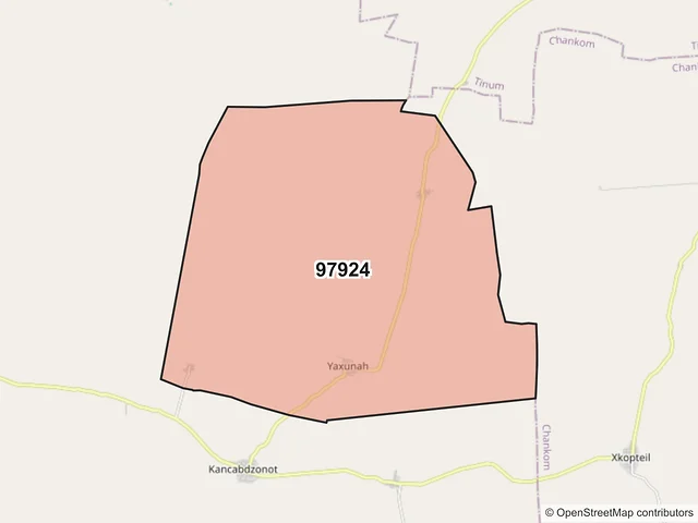 Mapa del código postal 97924, Yaxcabá, Yucatán