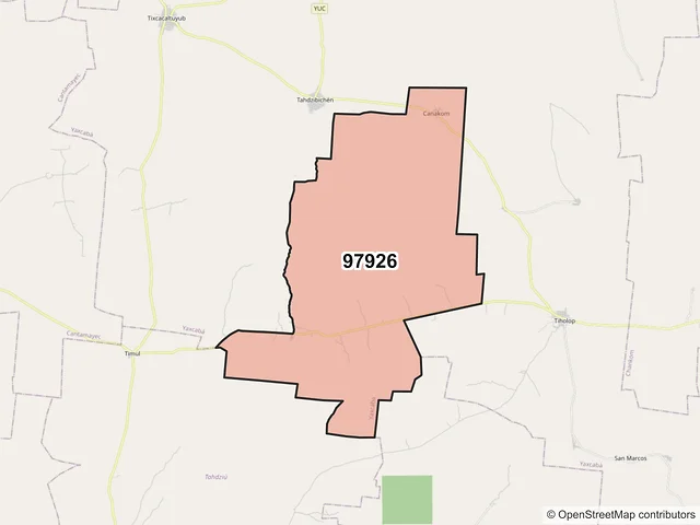 Mapa del código postal 97926, Yaxcabá, Yucatán