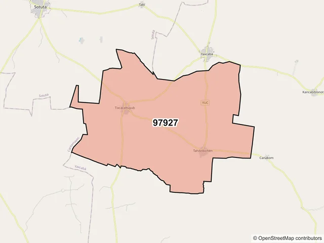 Mapa del código postal 97927, Yaxcabá, Yucatán
