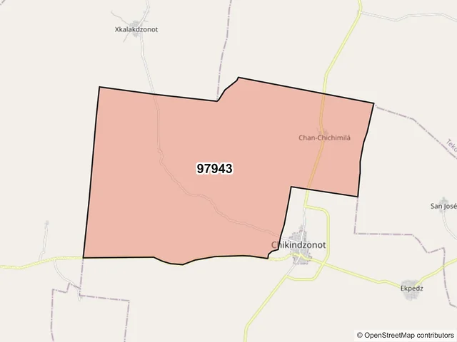 Mapa del código postal 97943, Chikindzonot, Yucatán