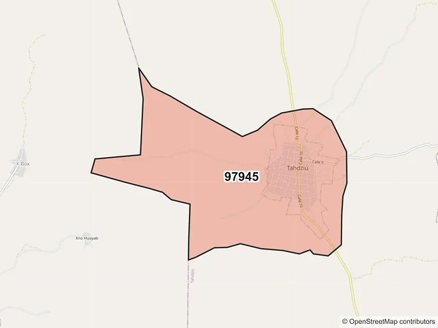 Mapa del código postal 97945, Tahdziú, Yucatán