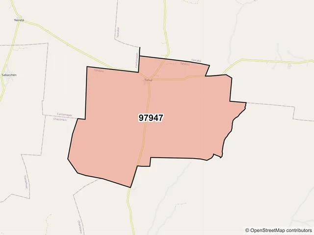 Mapa del código postal 97947, Tahdziú, Yucatán
