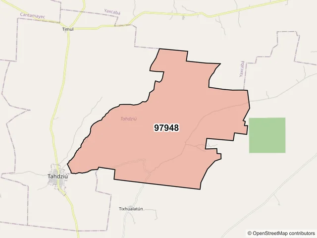 Mapa del código postal 97948, Tahdziú, Yucatán