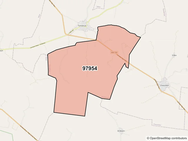 Mapa del código postal 97954, Tixmehuac, Yucatán