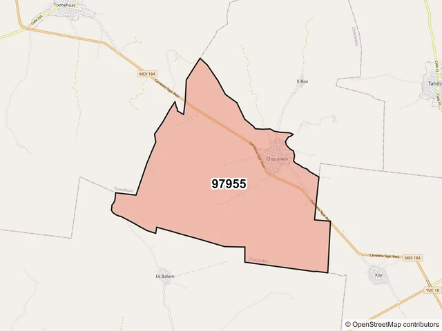 Mapa del código postal 97955, Chacsinkín, Yucatán
