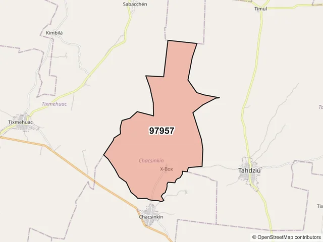 Mapa del código postal 97957, Chacsinkín, Yucatán