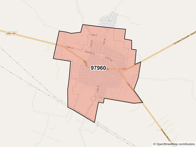 Mapa del código postal 97960, Tzucacab, Yucatán