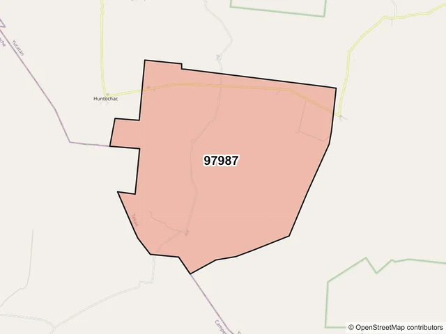 Mapa del código postal 97987, Tekax, Yucatán