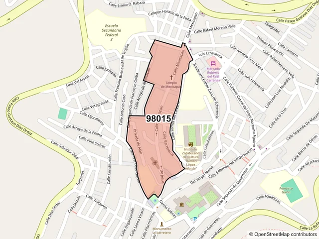 Mapa del código postal 98015, Zacatecas, Zacatecas