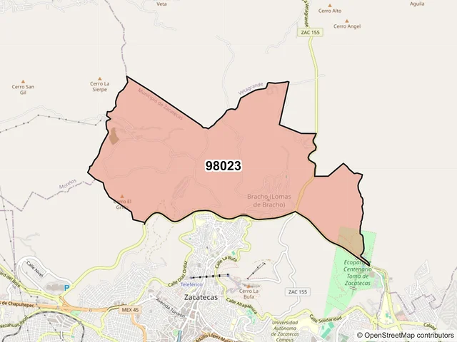 Mapa del código postal 98023, Zacatecas, Zacatecas